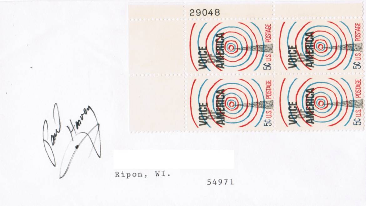 Paul Harvey, David Brinkley, Howard K. Smith, and John Chancellor signed 1967 VOA first day cover