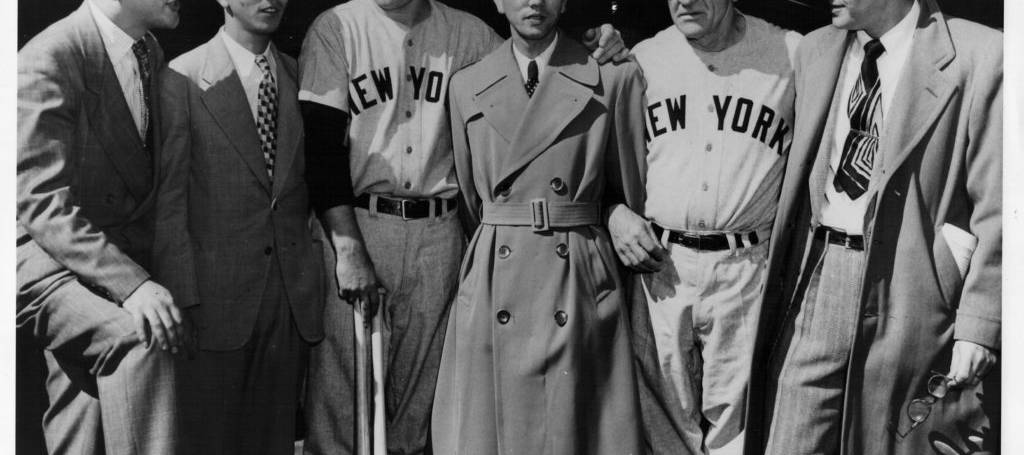 Voice of America Japanese Sportscasters Pose with New York Yankees